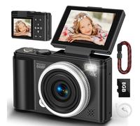 Fotocamera digitale, fotocamera digitale compatta 4K 64MP con autofocus e funzione macro, schermo flip-up a 180 ° fotocamera selfie portatile per fotografia e video con scheda Micro SD da 32 GB per
