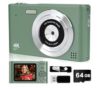Fotocamera digitale, fotocamera FHD 1080P con scheda da 64 GB, fotocamera digitale da 44 MP per bambini con zoom 16X anti-agitazione, piccola fotocamera portatile regalo per bambini, ragazze,