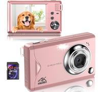 Fotocamera digitale, fotocamera Full HD da 48 MP, 1080P, scheda TF da 32 GB, schermo da 3,0 pollici, fotocamera portatile compatta con zoom digitale 16x, registrazione video 4K Ultra HD (rosa)
