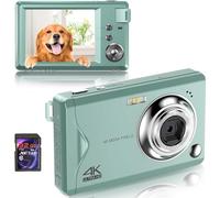 Fotocamera digitale, fotocamera Full HD da 48 MP 1080P, scheda TF da 32 GB, schermo da 3,0 pollici, fotocamera portatile compatta con zoom digitale 16x, registrazione video 4K Ultra HD, (verde)