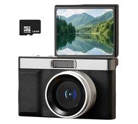 Fotocamera digitale HD, design retrò, scheda di memoria da 128 G, compatta 3,9 x 2,4 x 1,8 pollici (10 x 6 x 4,5 cm), fotocamera portatile per puntare e sparare, ABS, nero, per selfie perfetti