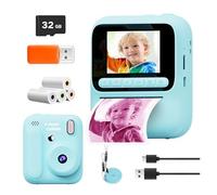 Fotocamera digitale istantanea for bambini Schermo IPS da 2,4 pollici Zoom 8X Mini fotocamera con stampa a colore singolo for bambini 3-12 anni Regali di compleanno(Blue)