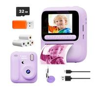 Fotocamera digitale istantanea for bambini Schermo IPS da 2,4 pollici Zoom 8X Mini fotocamera con stampa a colore singolo for bambini 3-12 anni Regali di compleanno(Purple)