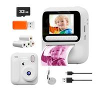 Fotocamera digitale istantanea for bambini Schermo IPS da 2,4 pollici Zoom 8X Mini fotocamera con stampa a colore singolo for bambini 3-12 anni Regali di compleanno(White)