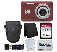 Fotocamera digitale Kodak PIXPRO FZ55 (rosso) + custodia nera per fotocamera + scheda di memoria SD Transcend da 64 GB + portafoglio per schede di memoria Tri-fold + lettore di schede SD USB ad alta