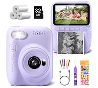 Fotocamera digitale per bambini 3.0 "Camera portatile con stampa istantanea 32MP HD 1080P Fotocamera giocattolo regalo per 6-12 anni con 3 rotoli di carta per stampante
