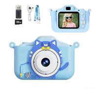 Fotocamera digitale per bambini con doppia fotocamera da 48 MP, video 1080p, lettore MP3, giochi di puzzle e 28 cornici creative per apprendimento ed esplorazione divertenti (blu 32G)