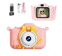 Fotocamera digitale per bambini con doppia fotocamera da 48 MP, video HD 1080p, lettore MP3 e giochi di puzzle per migliorare l'apprendimento e la creatività per bambini dai 3 ai 12 anni (rosa 32G)