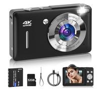 Fotocamera digitale per bambini, FHD 1080P 44MP Point and Shoot Fotocamera digitale con Face Detect, cattura sorrisi, zoom 18X, 20 filtri, anti vibrazione, fotocamera compatta vintage per adolescenti,