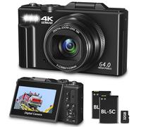 Fotocamera digitale per fotografia, 64MP 4K Vlogging Camera per YouTube Zoom digitale 18X con WiFi 3'' Flip Screen e 32GB TF Card, Nero