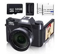 Fotocamera digitale per fotografia e video VJIANGER 4K 48MP Vlogging Camera per YouTube con schermo flip a 180°, zoom digitale 16x, obiettivo grandangolare e macro da 52 mm, scheda TF da 32 GB, 2