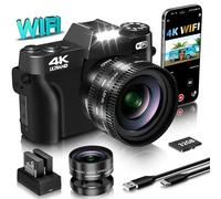 Fotocamera digitale per fotografia VJIANGER 4K 48MP Vlogging fotocamera per YouTube con WiFi, schermo flip a 180 gradi, zoom digitale 16x, obiettivo grandangolare e macro da 52 mm, 2 batterie, scheda