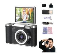 Fotocamera digitale pieghevole 4K con schermo per studenti, punta e scatta con scheda TF da 32 GB, fotocamera portatile FHD 48 MP 4K, fotocamera digitale con zoom 8X anti-shake con schermo flip (nero