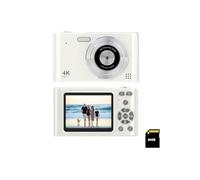 Fotocamera digitale tascabile con zoom 16x, memoria 64 GB, FHD 1080P, anti vibrazione, piccola fotocamera compatta regalo per ragazzi, ragazze e bambini (bianco)