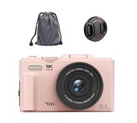 Fotocamera digitale, videocamera 5K 75 MP con zoom 18x, schermo flip da 7,6 cm, fotocamera WIFI autofocus per vlogging, per studenti e viaggi (rosa)