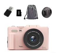 Fotocamera digitale, videocamera 5K 75MP con zoom 18x, schermo flip da 7,6 cm, fotocamera WIFI con messa a fuoco automatica per studenti e viaggi (rosa 32G)