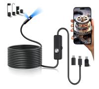 Fotocamera endoscopica con luce, 5 m a doppia lente boroscopio strumenti con 8 luci LED regolabili, endoscopio con fotocamera semi-rigida a serpente, periscopio di ispezione impermeabile IP67 per iOS