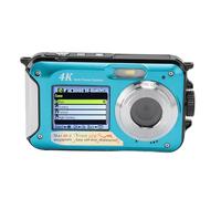 Fotocamera Impermeabile 4K, Fotocamera Digitale Impermeabile da 10 Piedi con Zoom Digitale 16X Messa a Fuoco Automatica, Fotocamere Subacquee a Doppio Schermo da 56 MP per (BLUE)