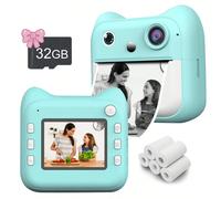Fotocamera istantanea per bambini, con scheda SD da 32G, registrazione video 1080P, regalo ideale per Natale e compleanno, adatto per bambini e bambine di età 4-12 anni, ottimo per Mondiali, San Valen