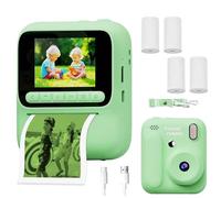 Fotocamera istantanea per bambini, mini schermo HD da 2,4 pollici, fotocamera digitale selfie 1080P con 4 rotoli di carta fotografica e cordino