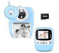 Fotocamera per Bambini - 30 MP, 1080P, Schermo da 2,4 Pollici, Istantanea, Stampa in Bianco e Nero, Digitale Con Scheda TF da 32 GB, Penna a Pennello da 6 (blue)