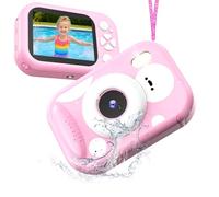 Fotocamera per Bambini, 48MP 1080P Macchina Fotografica Subacquea Impermeabile Digitale Bambini con 2,4 Pollici Schermo Scheda TF Flash LED, Regalo Giocattolo per Bambina e Bambino 3-12 Anni, Rosa