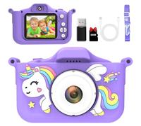 Fotocamera per bambini con scheda di memoria da 32 GB & 1080P HD - Fotocamera selfie per ragazze e ragazzi dai 3 anni in su, fotocamera digitale con giochi, musica, time-lapse - regalo con custodia in
