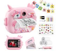 Fotocamera per bambini con stampa istantanea, doppia fotocamera da 6,1 cm per ragazze e ragazzi, fotocamera digitale 1080P con scheda da 128 G, carta fotografica da stampa, libretto di carte da 7,6 cm