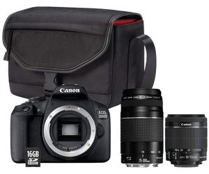 Fotocamera reflex Canon EOS 2000D con obiettivi EF-S 18-55 mm e EF 75-300 mm, borsa e scheda di memoria SD da 16 GB - Nouvo