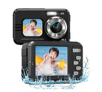 Fotocamera subacquea 4K da 11FT con scheda 64 GB selfie a doppio schermo messa a fuoco automatica 48 MP for lo snorkeling(Black)