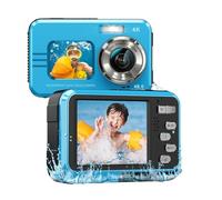 Fotocamera subacquea 4K da 11FT con scheda 64 GB selfie a doppio schermo messa a fuoco automatica 48 MP for lo snorkeling(Blue)