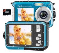 Fotocamera subacquea 4K Fotocamera impermeabile 16FT con scheda da 32 GB Autofocus 64MP Selfie a doppio schermo Fotocamera subacquea per snorkeling Fotocamera digitale galleggiante compatta