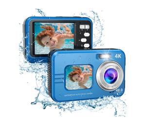 Fotocamera subacquea impermeabile 48MP/4K/zoom 16x/doppio schermo/messa a fuoco automatica Blue - Nouvo