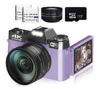 Fotocamere digitali per la fotografia, fotocamera 4K 48MP Vlogging 16X zoom digitale messa a fuoco manuale ricaricabile fotocamera compatta per studenti con obiettivo grandangolare e macro da 52 mm,