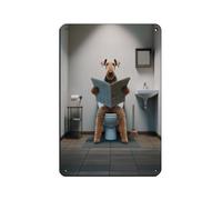 Fotografia di un Airedale Terrier che legge il giornale sulla toilette retrò poster metallo metallo latta segno chic arte retrò pittura ferro bar grotta caffè famiglia garage poster decorazione da