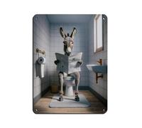 Fotografia di un asino che legge il giornale sulla toilette, retrò poster in metallo chic art retrò pittura ferro pittura bar grotta caffè famiglia garage poster decorazione da parete 30 x 40 cm