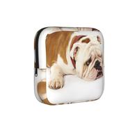 Fotografia di un bulldog inglese triste e stanco con crema marrone, borsa porta assorbenti, borsa porta assorbenti con cerniera, borsetta portaoggetti
