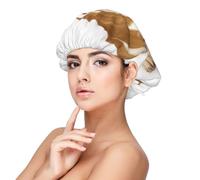 Fotografia di un bulldog inglese triste e stanco con crema marrone,Cuffia da notte elastica in raso per adulti, fascia per capelli in seta regolabile, cuffia da notte elastica per donne