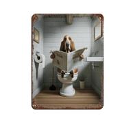 Fotografia di un cane Basset Hound che legge il giornale sulla toilette retrò poster metallo latta segno chic arte retrò pittura ferro bar grotta caffè famiglia garage poster decorazione da parete 30