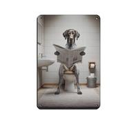 Fotografia di un puntatore tedesco a pelo corto che legge il giornale sulla toilette poster retrò metallo latta segno chic arte retrò pittura ferro bar grotta caffè famiglia garage poster decorazione