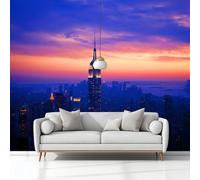 Fotografia Empire State Building Di Notte Carta Da Parati 3D Fotomurale Murali 350 x 256 cm Moderna Fotomurali Murales, Blu Poster Decorazione Da Muro, Per Soggiorno Divano Tv Hotel A Tema Corridoio
