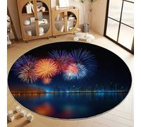 Fotografia Fuochi D’Artificio In Città Tappeto Salotto Rotondo Nero Flanella Camera Da Letto Tappeti Rotondo, Cucina Antiscivolo Lavabile - Per Tavolino Da Salotto Bagno Tappeto Cameretta 150 cm