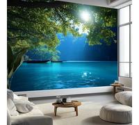 Fotografia Laguna Thailandese Alberi Verdi Barche Carta da Parati In Tessuti non Tessuti 400 x 280 cm Murali, Blu Fotomurale Murale Soggiorno Camera da Letto Cameretta Dei Bambini Decorazione