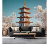 Fotografia Pagoda Fiori Carta da Parati In Tessuti non Tessuti 300 x 210 cm Murali, Blu Fotomurale Murale Soggiorno Camera da Letto Cameretta Dei Bambini Decorazione