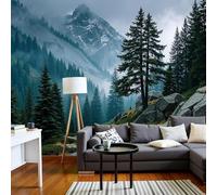fotografica Nebbia dalla foresta di montagna - Carta da parati Foresta della Pace Decorazione murale Quadro moderno Carta da parati verde in tessuto non tessuto per soggiorno e camera