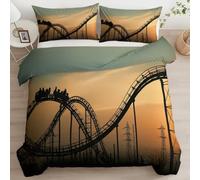 Fotografico Copripiumino 200 x 200 cm Morbida Microfibra Parure Copripiumino, Parco Divertimenti Montagne Russe Stampa Colore Arancione di Biancheria da Letto per Giovani e Adulti con due Federe