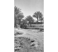 Fotografie della prima guerra mondiale in Iraq (Mesopotamia). British Royal Engineers. Un soldato e arabi che parlano su un ponte; Baqubah Iraq Poster stampa di John Short (12 x 21)