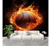 Fotomurale 200x140 cm Sport Fiamma Basket Carta da Parati Murale Effetto 3D Tessuti Non Tessuti Nero Muralo per Camera da letto Soggiorno Sfondo TV e Divano