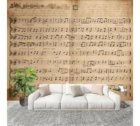 Fotomurale 200x140cm Retrò Musica Note Carta da Parati Murale Effetto 3D Tessuti Non Tessuti Marrone Chiaro Muralo per Camera da letto Soggiorno Sfondo TV e Divano