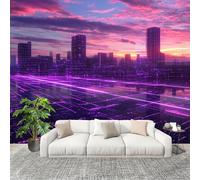 Fotomurale 250x175cm Linee Di Città Fantascientifiche Carta da Parati Murale Effetto 3D Tessuti Non Tessuti Viola Muralo per Camera da letto Soggiorno Sfondo TV e Divano